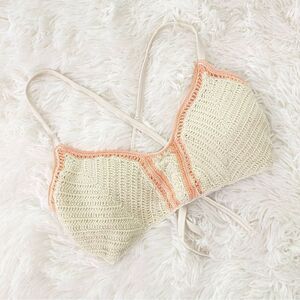 Cream and Peach Crochet Bikini Top